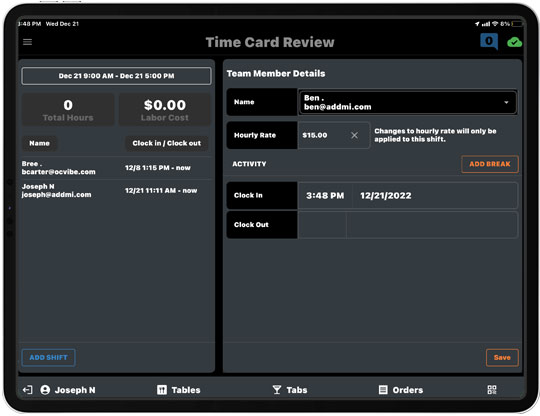 Addmi POS timecard review